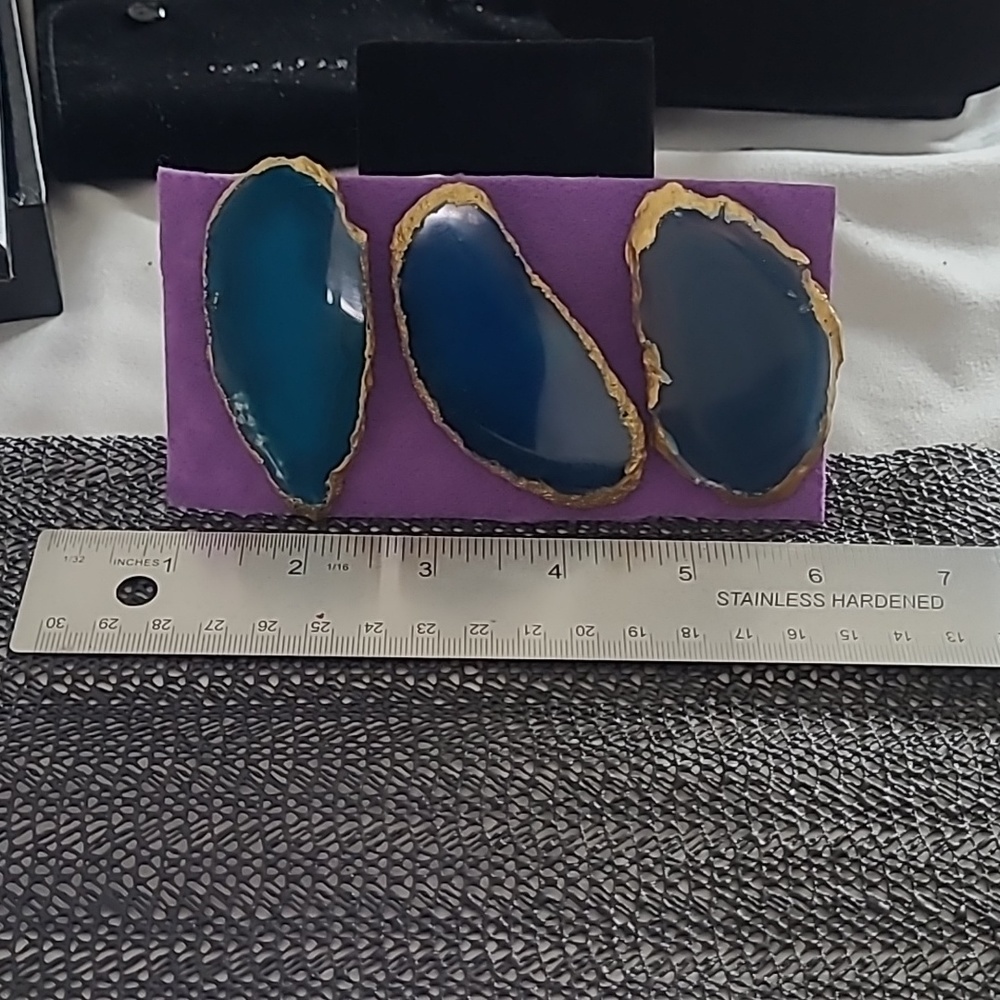 3 Genuine Blue Agate & gold magnetic slices home decor appliances!